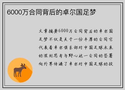 6000万合同背后的卓尔国足梦